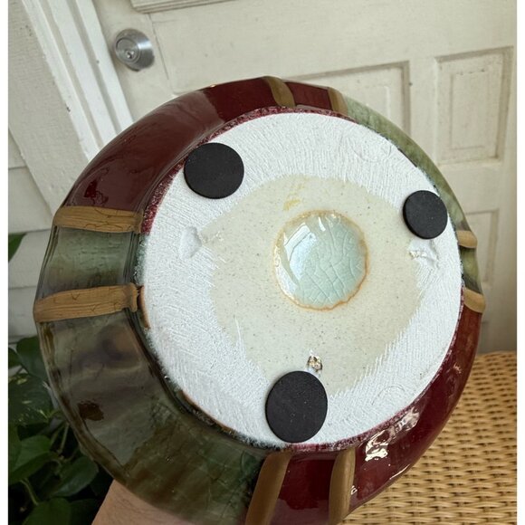 Vintage MCM Brown Green Gold Drip Pottery Fat Belly Vase 7" - Picture 5 of 9